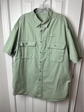 Vintage Orvis Outdoor Shirt Mens Large Khaki Green 100% Cotton, made in Spain